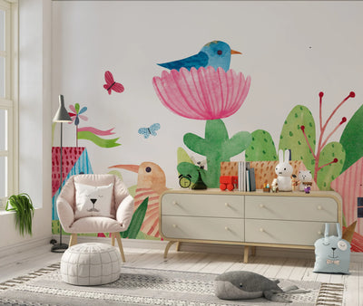 Cute Village Wallpaper, Seamless Pattern Mural, Oversized Custom Size Wall Art, Non-Woven, Non-Adhesive, Modern Wall Paper, Removable