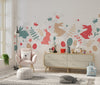 Colorful Bunnies Wallpaper, Seamless Pattern Mural, Oversized Custom Size Wall Art, Non-Woven, Non-Adhesive, Modern Wall Paper, Removable