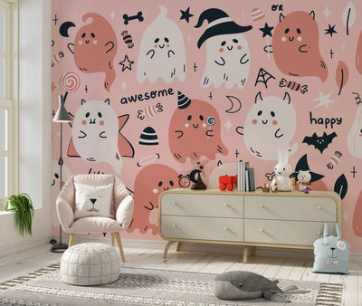 Cute Halloween Wallpaper, Seamless Pattern Mural, Oversized Custom Size Wall Art, Non-Woven, Non-Adhesive, Modern Wall Paper, Removable