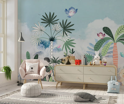 Cute Animals Wallpaper, Forest Mural, Oversized Custom Size Wall Art, Non-Woven, Non-Adhesive, Modern Wall Paper, Removable