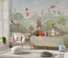 Cute Animals Wallpaper, Woodland Summer Mural, Oversized Custom Size Wall Art, Non-Woven, Non-Adhesive, Modern Wall Paper, Removable