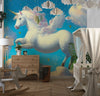 White Unicorn Wallpaper, Fluffy Clouds Mural, Oversized Custom Size Wall Art, Non-Woven, Non-Adhesive, Modern Wall Paper, Removable