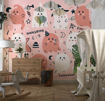 Cute Halloween Wallpaper, Seamless Pattern Mural, Oversized Custom Size Wall Art, Non-Woven, Non-Adhesive, Modern Wall Paper, Removable