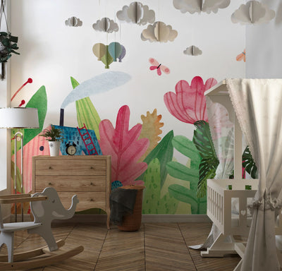 Cute Village Wallpaper, Seamless Pattern Mural, Oversized Custom Size Wall Art, Non-Woven, Non-Adhesive, Modern Wall Paper, Removable