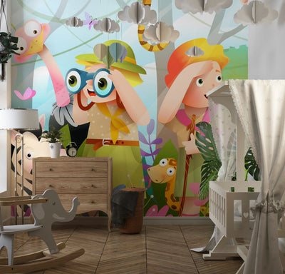 Children Wallpaper, Jungle Animals Mural, Oversized Custom Size Wall Art, Non-Woven, Non-Adhesive, Modern Wall Paper, Removable