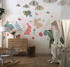 Colorful Bunnies Wallpaper, Seamless Pattern Mural, Oversized Custom Size Wall Art, Non-Woven, Non-Adhesive, Modern Wall Paper, Removable