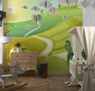 Countryside Wallpaper, Bright Nature Mural, Oversized Custom Size Wall Art, Non-Woven, Non-Adhesive, Modern Wall Paper, Removable