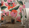 Red and Pink Floral, Kittens Wallpaper, Seamless Pattern Mural, Oversized Custom Size Wall Art, Non-Woven, Non-Adhesive, Modern Wall Paper, Removable
