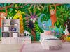 Colorful Wild Animals Wallpaper, African Jungle Mural, Oversized Custom Size Wall Art, Non-Woven, Non-Adhesive, Modern Wall Paper, Removable