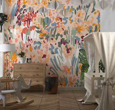 Floral Liberty Pattern Wallpaper, Plants Background Mural, Oversized Custom Size Wall Art, Non-Woven, Non-Adhesive, Modern Wall Paper, Removable
