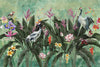 Green Jungle Birds Wallpaper, Nature Forest Tropical Theme Wall Mural, Extra Large Customizable, Non-Adhesive, Removable Wall Paper, Leaves Flower - Walloro High End Wallcoverings & More