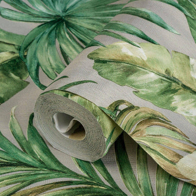 Green Palm Trees Embossed Wallpaper, Rich Textured Wallcovering, Large 114 sq ft Roll, Washable, Sturdy, Plants Leaves Wallpaper, Wall Decor - Walloro High End Wallcoverings & More