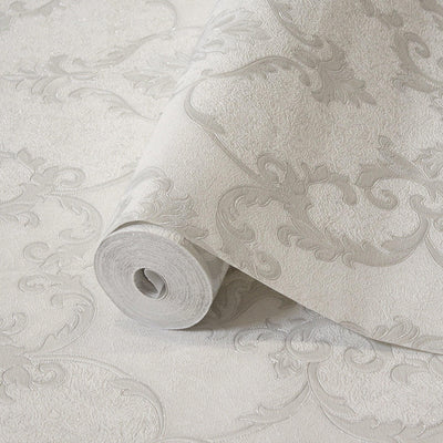 Italian Damask Embossed Wallpaper, Off White Sparkling Neutral Colors Luxury Wallcovering, 3D Textured, Non-Woven, Non-Pasted - Walloro High End Wallcoverings & More