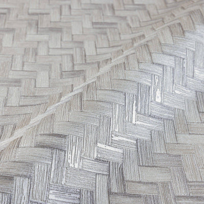 Jute Basket Weave Chevron Wallpaper, Gray 3D Deep Embossed Non-Woven Braided Geometric Pattern - Walloro High End Wallcoverings & More