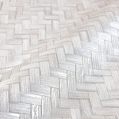 Jute Basket Weave Chevron Wallpaper, Ivory 3D Deep Embossed Non-Woven Braided Geometric Pattern - Walloro High End Wallcoverings & More