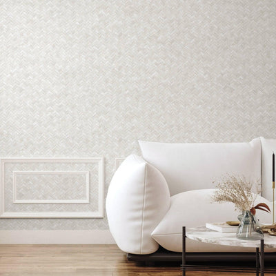 Jute Basket Weave Chevron Wallpaper, Ivory 3D Deep Embossed Non-Woven Braided Geometric Pattern - Walloro High End Wallcoverings & More