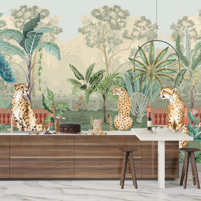 Cheetas Wallpaper, Garden Mural, Oversized Custom Size Wall Art, Non-Woven, Non-Adhesive, Modern Wall Paper, Removable