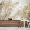 Tropical Wallpaper, Gold Leaves Mural, Oversized Custom Size Wall Art, Non-Woven, Non-Adhesive, Modern Wall Paper, Removable