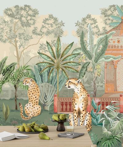 Cheetas Wallpaper, Garden Mural, Oversized Custom Size Wall Art, Non-Woven, Non-Adhesive, Modern Wall Paper, Removable