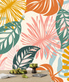 Colorful Tropical Leaves Wallpaper, Seamless Pattern Mural, Oversized Custom Size Wall Art, Non-Woven, Non-Adhesive, Modern Wall Paper, Removable