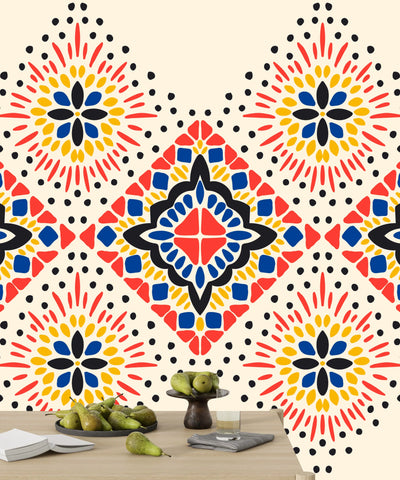 Ikat Colorful Wallpaper, Seamless Pattern Mural, Oversized Custom Size Wall Art, Non-Woven, Non-Adhesive, Modern Wall Paper, Removable