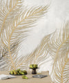 Tropical Wallpaper, Gold Leaves Mural, Oversized Custom Size Wall Art, Non-Woven, Non-Adhesive, Modern Wall Paper, Removable