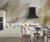 Tropical Wallpaper, Gold Leaves Mural, Oversized Custom Size Wall Art, Non-Woven, Non-Adhesive, Modern Wall Paper, Removable