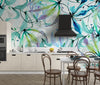 Hand Painted Flowers Shibori Wallpaper, Blue and Green Mural, Oversized Custom Size Wall Art, Non-Woven, Non-Adhesive, Modern Wall Paper, Removable
