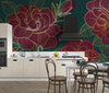 Red Rose Wallpaper, Green Background Mural, Oversized Custom Size Wall Art, Non-Woven, Non-Adhesive, Modern Wall Paper, Removable