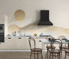 Abstract Gold Landscape Wallpaper, Mountain and Birds Mural, Oversized Custom Size Wall Art, Non-Woven, Non-Adhesive, Modern Wall Paper, Removable