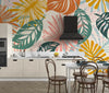 Colorful Tropical Leaves Wallpaper, Seamless Pattern Mural, Oversized Custom Size Wall Art, Non-Woven, Non-Adhesive, Modern Wall Paper, Removable