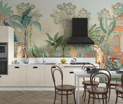 Cheetas Wallpaper, Garden Mural, Oversized Custom Size Wall Art, Non-Woven, Non-Adhesive, Modern Wall Paper, Removable