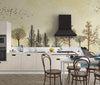 Golden Trees Wallpaper, Abstract Landscape Mural, Oversized Custom Size Wall Art, Non-Woven, Non-Adhesive, Modern Wall Paper, Removable