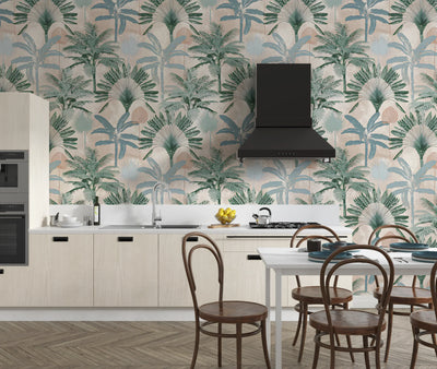 Palm Trees Wallpaper, Seamless Pattern Mural, Oversized Custom Size Wall Art, Non-Woven, Non-Adhesive, Modern Wall Paper, Removable