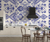 Ikat Floral Paisley Wallpaper, White Background Mural, Oversized Custom Size Wall Art, Non-Woven, Non-Adhesive, Modern Wall Paper, Removable