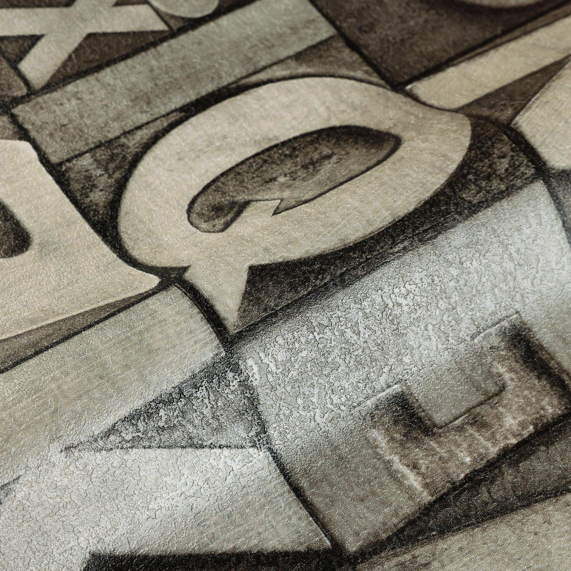 Wallpaper Color Lettering Letters Wallpaper, Rich Textured Wallcovering, Traditional, Gray Light ...
