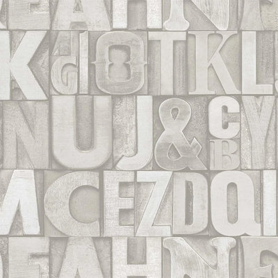 Letters Wallpaper, Rich Textured Wallcovering, Traditional, White Light Color, Extra Large 114 sq ft Roll, Washable, Alphabet Wallpaper - Walloro High End Wallcoverings & More