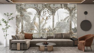Tropical Leaves Wallpaper, Vines Mural, Oversized Custom Size Wall Art, Non-Woven, Non-Adhesive, Modern Wall Paper, Removable