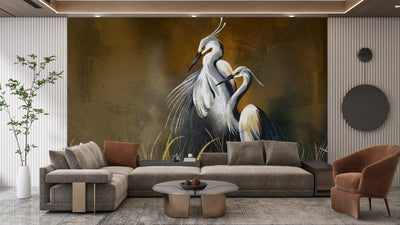 Art Birds Wallpaper, Brown Textured Background Mural, Oversized Custom Size Wall Art, Non-Woven, Non-Adhesive, Modern Wall Paper, Removable