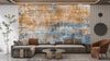 Abstract Retro Wallpaper, Blue and Orange Mural, Oversized Custom Size Wall Art, Non-Woven, Non-Adhesive, Modern Wall Paper, Removable