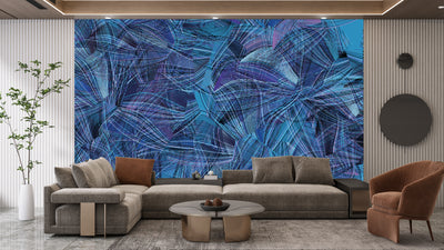 Dark Blue and Pink Wallpaper, Abstract Shapes Mural, Oversized Custom Size Wall Art, Non-Woven, Non-Adhesive, Modern Wall Paper, Removable