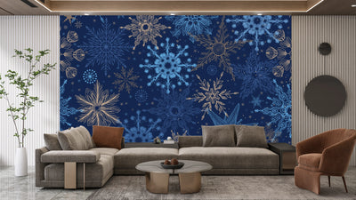 Snowflakes Wallpaper, Seamless Pattern Mural, Oversized Custom Size Wall Art, Non-Woven, Non-Adhesive, Modern Wall Paper, Removable