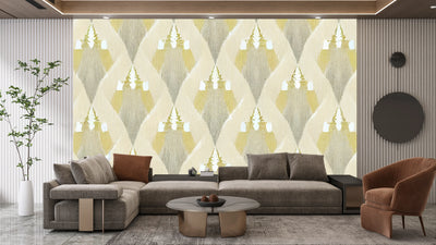 Ethnic Ikat Wallpaper, Yellow Boho Mural, Oversized Custom Size Wall Art, Non-Woven, Non-Adhesive, Modern Wall Paper, Removable