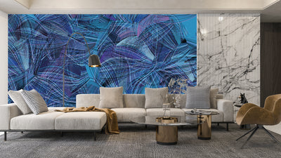 Dark Blue and Pink Wallpaper, Abstract Shapes Mural, Oversized Custom Size Wall Art, Non-Woven, Non-Adhesive, Modern Wall Paper, Removable
