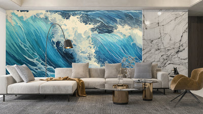 Big Wave in a Raging Sea Wallpaper, Oil Painting Mural, Oversized Custom Size Wall Art, Non-Woven, Non-Adhesive, Modern Wall Paper, Removable