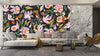 Watercolor Pink Wildflowers Wallpaper, Seamless Pattern Mural, Oversized Custom Size Wall Art, Non-Woven, Non-Adhesive, Modern Wall Paper, Removable