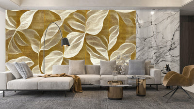 Ethnic Ikat Leaves Wallpaper, Seamless Pattern Mural, Oversized Custom Size Wall Art, Non-Woven, Non-Adhesive, Modern Wall Paper, Removable