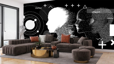 3D Human Heads Wallpaper, Cyberpunk Style Mural, Oversized Custom Size Wall Art, Non-Woven, Non-Adhesive, Modern Wall Paper, Removable