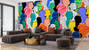 Colorful Diversed People Crowd Wallpaper, Seamless Pattern Mural, Oversized Custom Size Wall Art, Non-Woven, Non-Adhesive, Modern Wall Paper, Removable