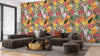Cute Monkey, Exotic Fruits Wallpaper, Seamless Pattern Mural, Oversized Custom Size Wall Art, Non-Woven, Non-Adhesive, Modern Wall Paper, Removable